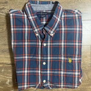U.S. Polo Assn Shirt Mens XXL Blue Red Plaid Button Down Long Sleeve Stretch